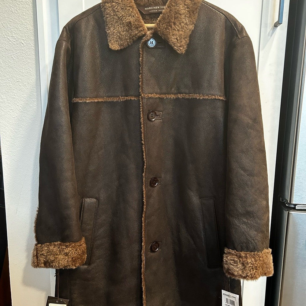 Andrew Marc New York Dark Brown 100% Lamb Shearling Coat